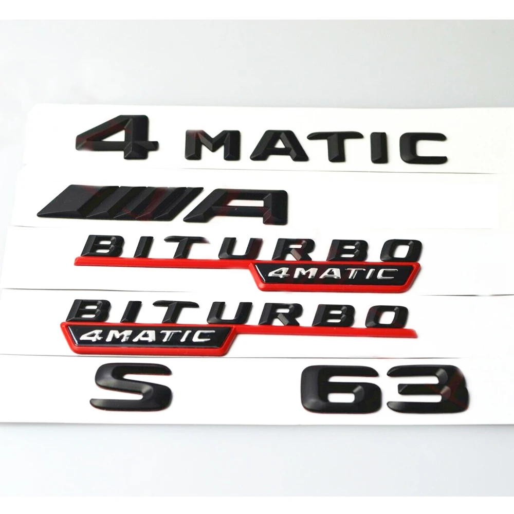 Per Mercedes Benz 4Matic Amg Biturbo S63 Set Car Sticker Cover Emblem Lettering Badge Gloss Black Red Auto Decorare Accessori