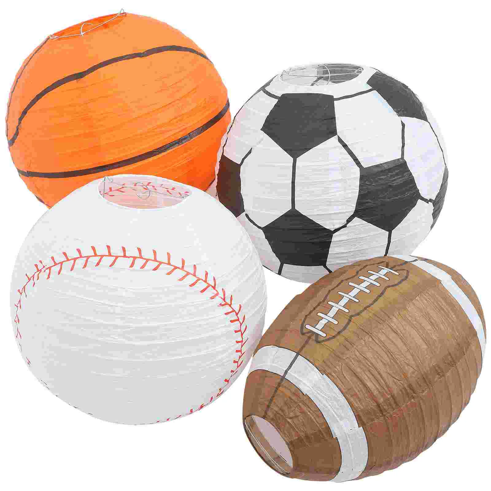 

4 Pcs Rugby Paper Lanterns Party Decor Creative Basketball Sports Football Soccer Shaped Decorative Baseball Decorations
