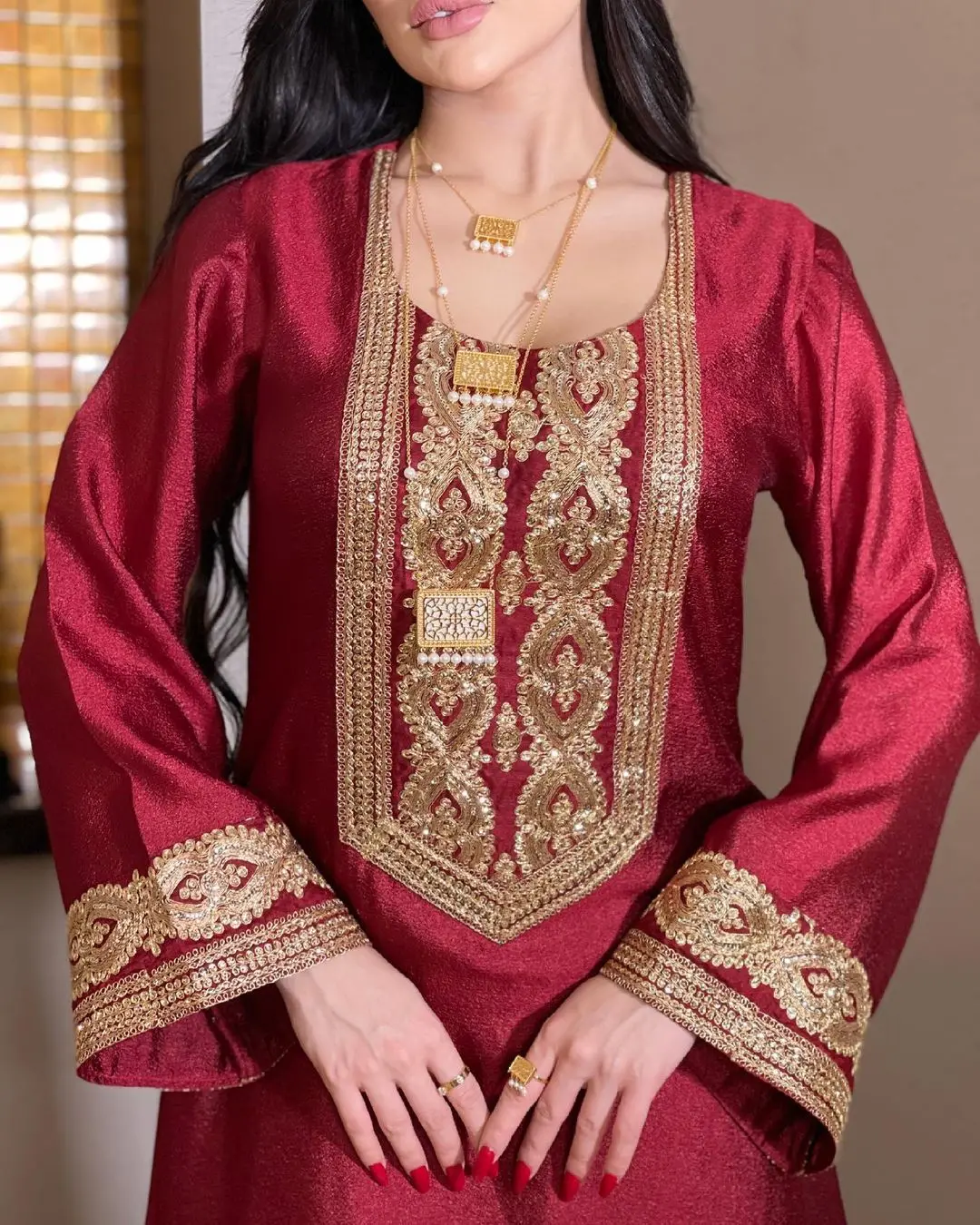 Gold Silk Sequined Dress Robe Women Jalabiya Dubai Arab Elegant Dress Long Loose Summer Spring Maxi Abaya