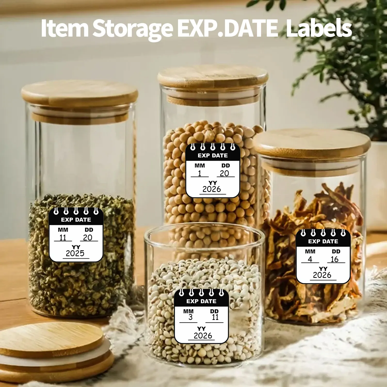 1롤(200개) 유통기한 식품 회전 기간 스티커 검정색 지워지는 펜 포함 1.18*1.18'' 안전 날짜 냉동실 팬트리 인덱스 라벨