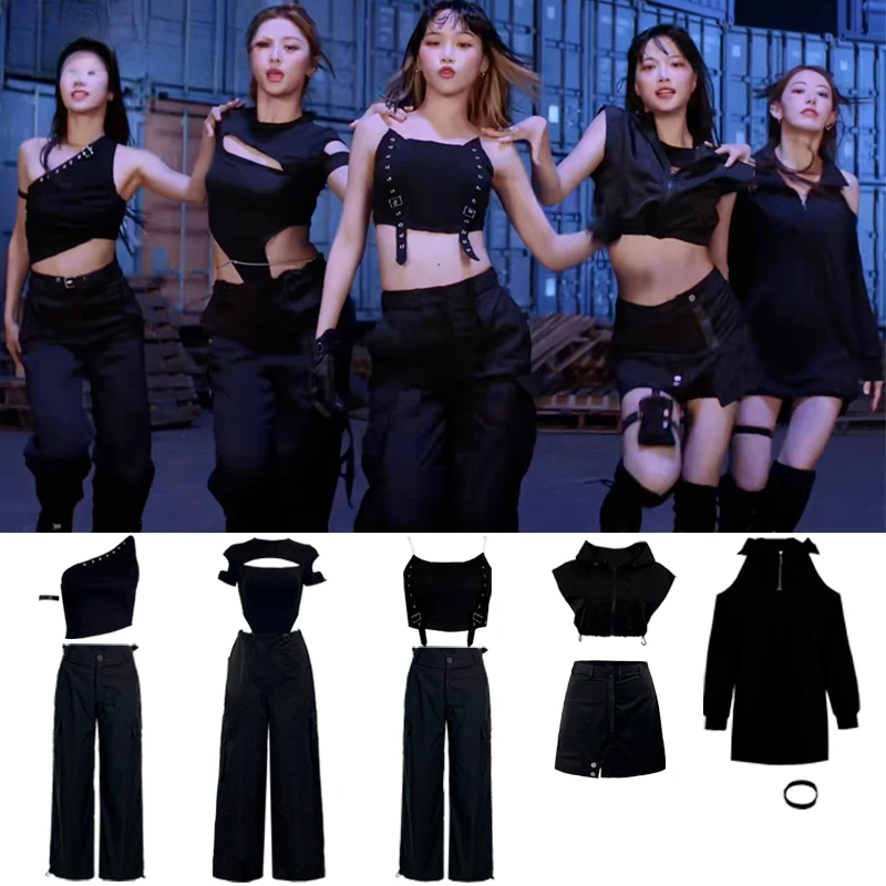 

Kpop Girl Group Jazz Dance Costumes Crop Tops Hip Hop Trousers Outfits Women Nightclub Singer Stage Performance Festival Clothes