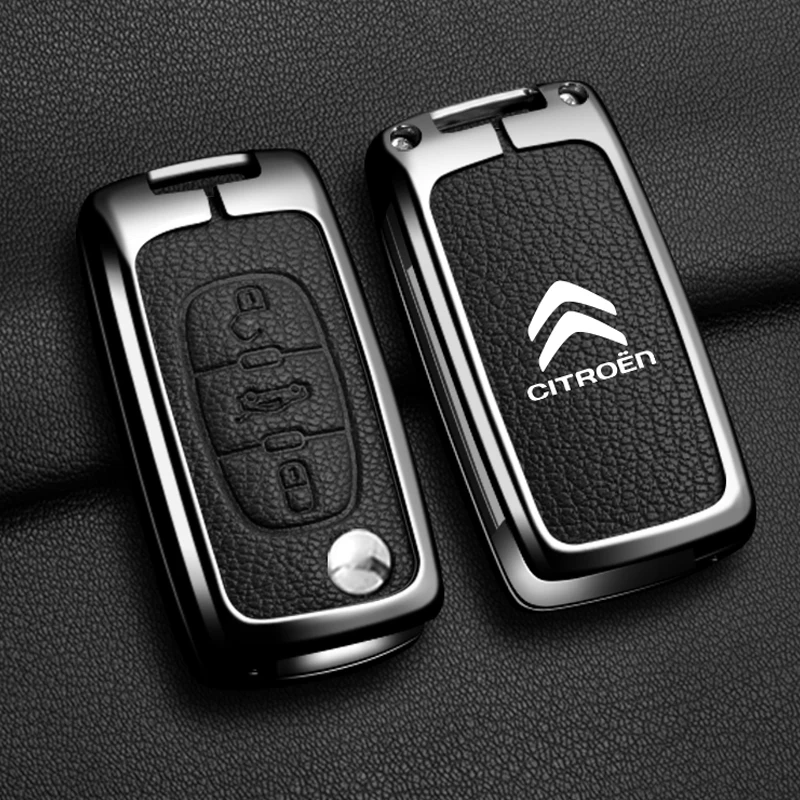 מקרה מפתח רחוק מתכתי עור לרכב עם כיסוי מגן למפתח רחוק עבור Citroen C2 C3 C4 C5 C6 C8 Xsara Picasso Berlingo