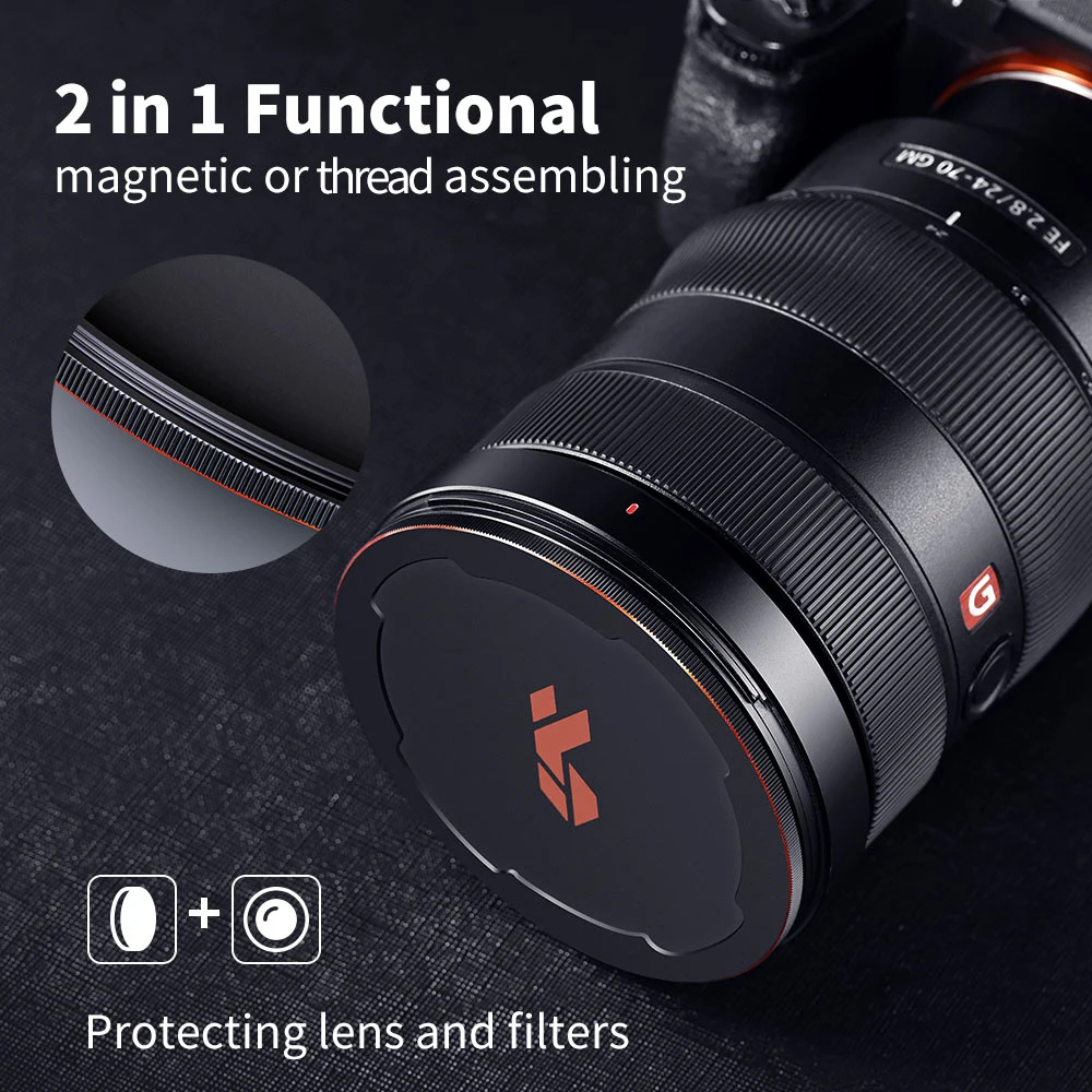 K&F CONCEPT Universal Magnetic Metal Lens Caps 2-in-1 Attachment