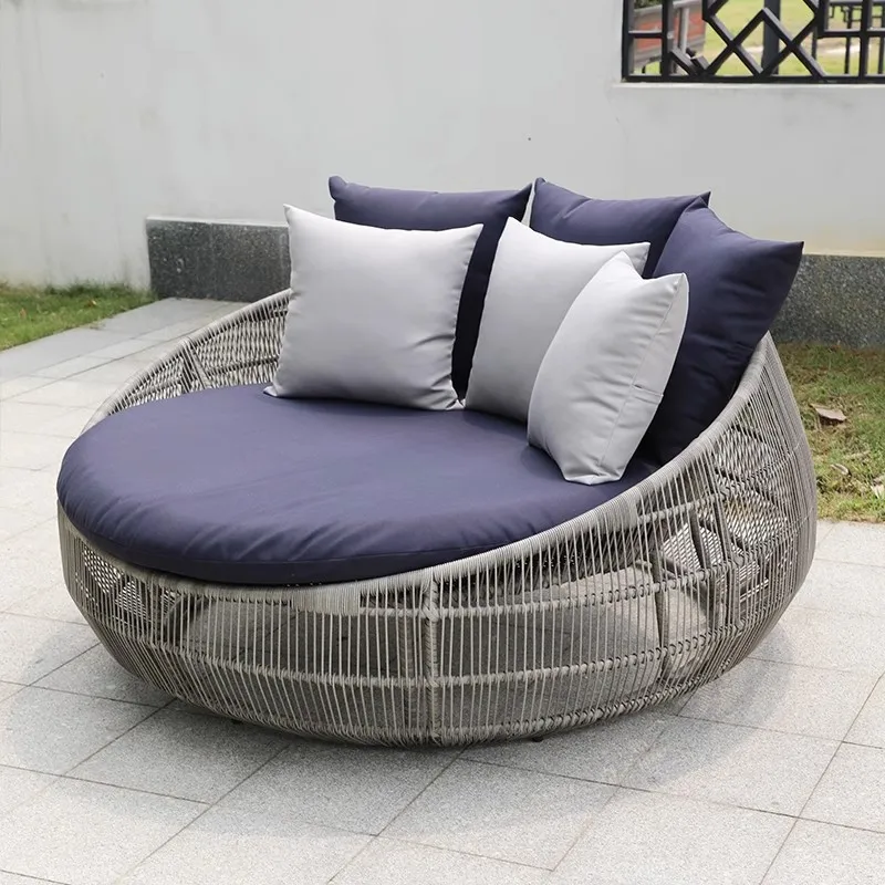 

Outdoor rattan round bed balcony patio pool lounger Terrace Imitation rattan bed Sun room Bird's nest beach bed