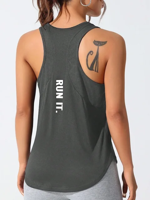Women's running vest, special letter style, loose long top vest, a good choice for yoga running Women's running vest, special letter style, loose long top vest, a good choice for yoga running