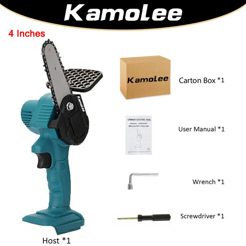

[Без батареи + картонная коробка] Kamolee 4-дюймовая Беспроводная бензопила 1200 Вт Обрезка литиевая батарея деревообрабатывающий инструмент