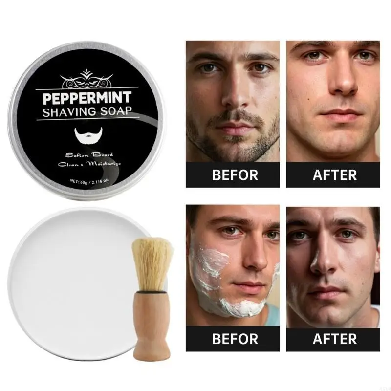 60g Mint Shaving Soap Handmade Soap Beard with Brush for Man and Woman A5YB
