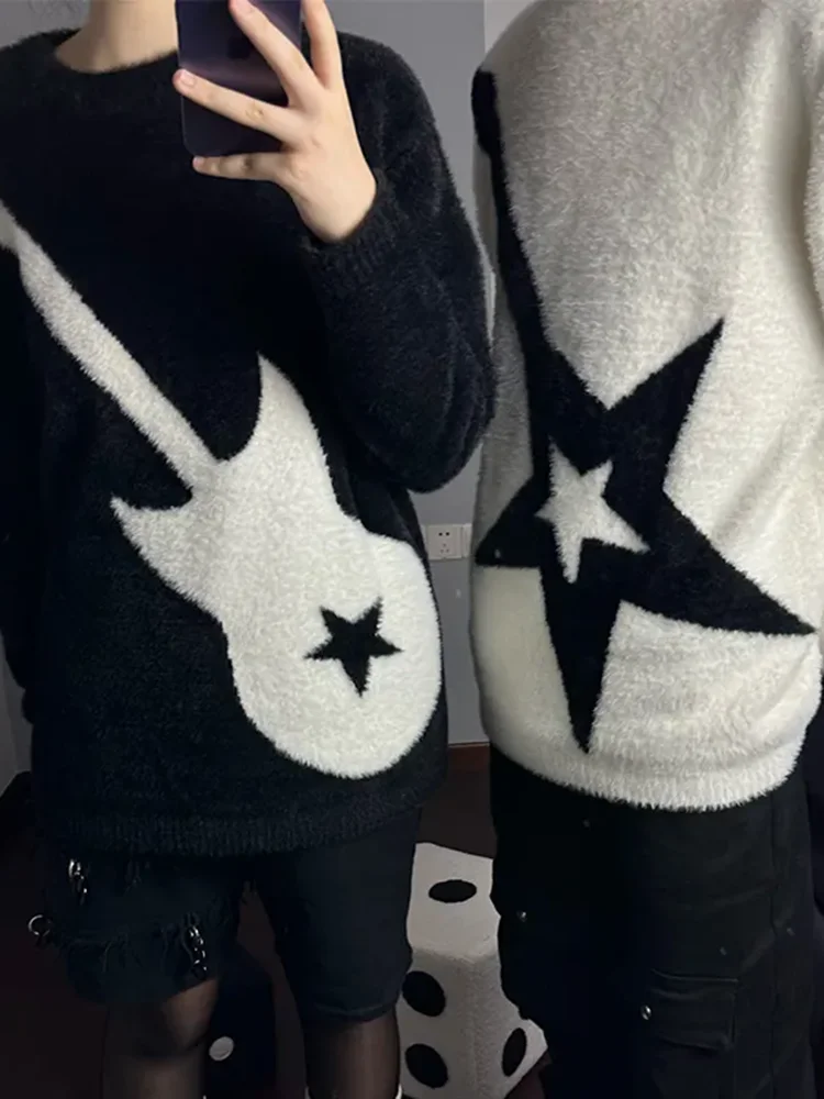 

Y2k Aesthetic Cashmere Sweater Vintage Hip Hop Guitar Print Knit Women Men Pullover Fairy Grunge Punk Streetwear Harajuku Jumper