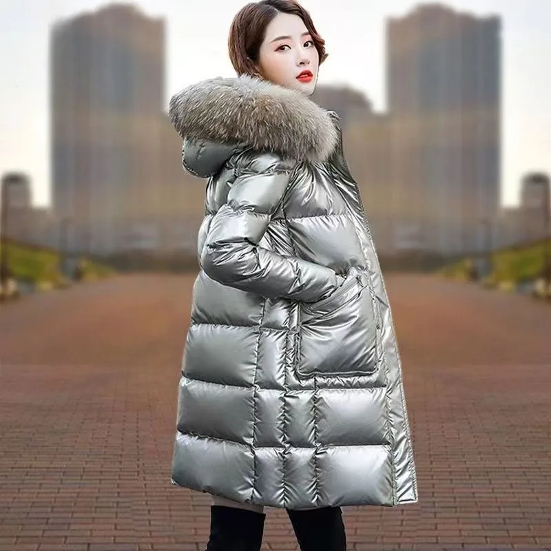 2023 New Women Down Jacket Winter Coat Female Wash Away Brightening Face Parkas Mid Length Outwear Thicken Hooded Overcoat
