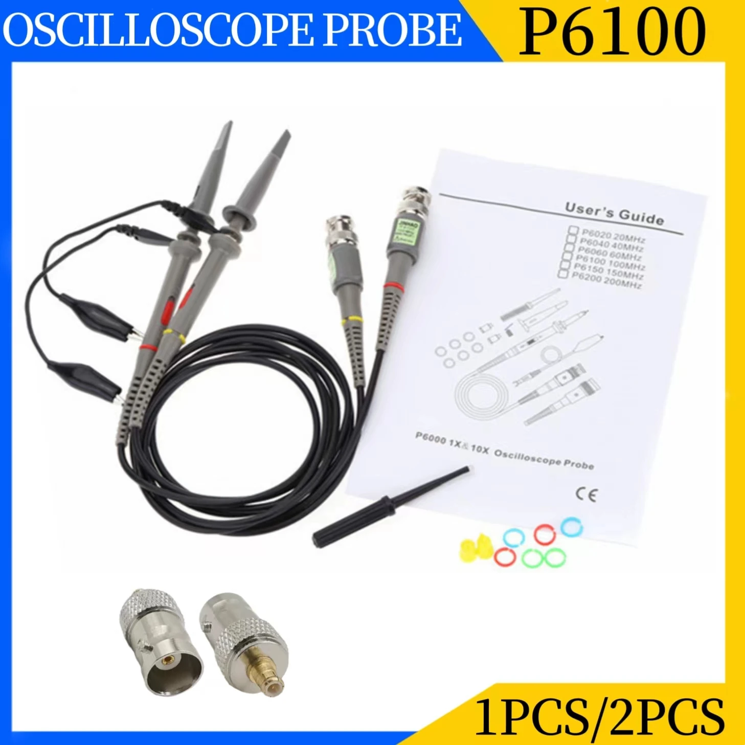 Oscilloscope probe 1pcs/2pcs P6100 BNC oscilloscope probe kit with adapter