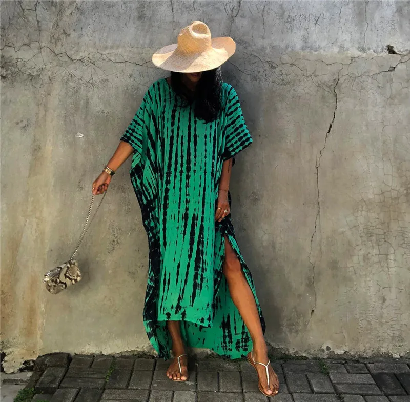 Fashion Casual Striped Print Long Dresses Women Bohemian V-neck Bat Sleeve Loose Slit Beach Dress Summer New Beachwear Vestidos 93 Fashion Casual Striped Print Long Dresses Women Bohemian V-neck Bat Sleeve Loose Slit Beach Dress Summer New Beachwear Vestidos