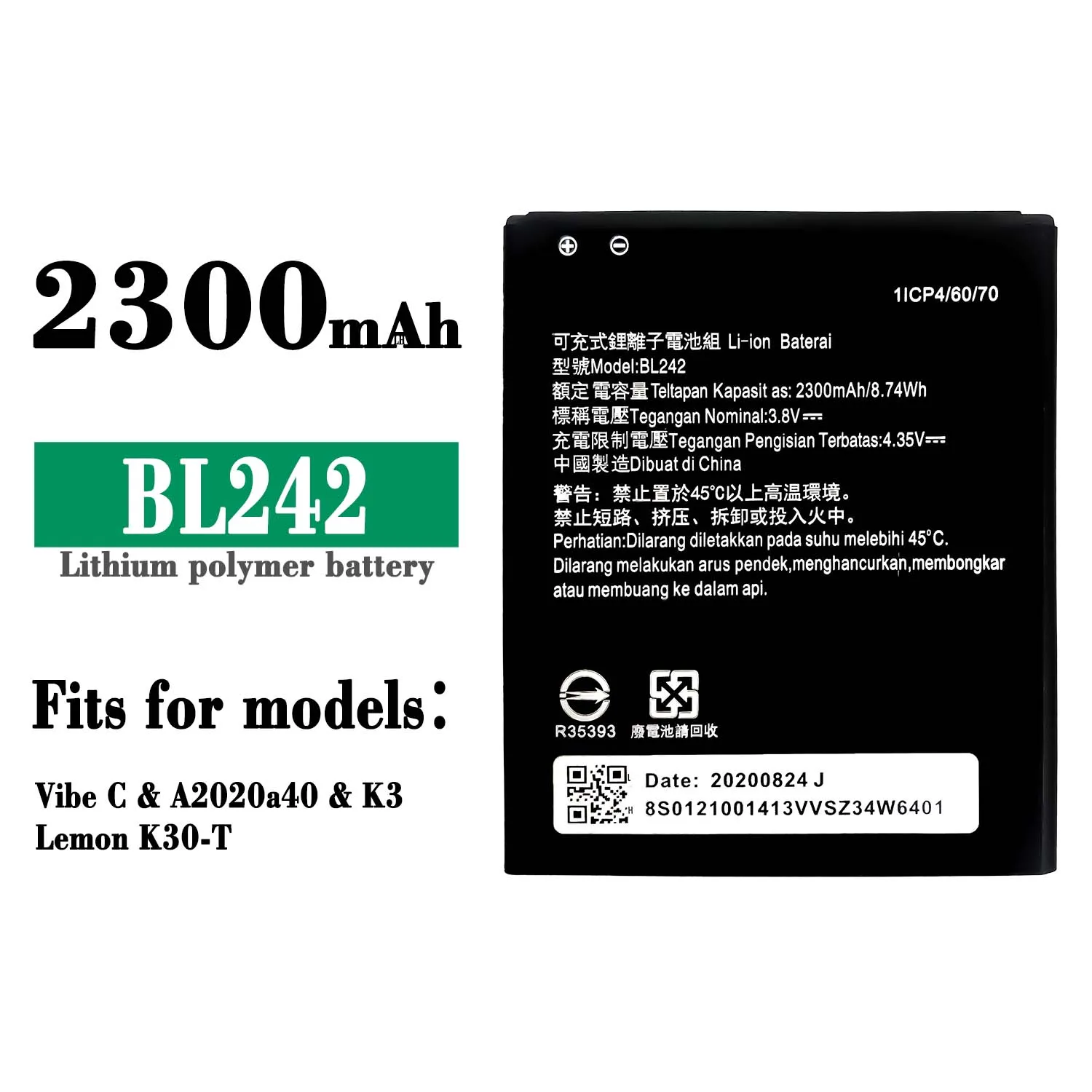 

Аккумулятор BL 242 BL242 для lenovo K3 K30-W A6000 A3860 A3580 A3900 A6010 A6010 Plus K30-T