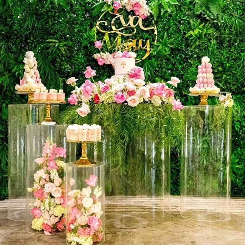 

Clear Tall Cylinder Stand Acrylic Plinths Flowers Balloons Crafts Display Rack For Wedding Birthday Kids Shower Table Decor