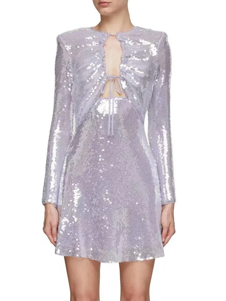 

Girl's Hollow Long Sleeve Pink Purple Sequin Dress Sexy Patry Gown