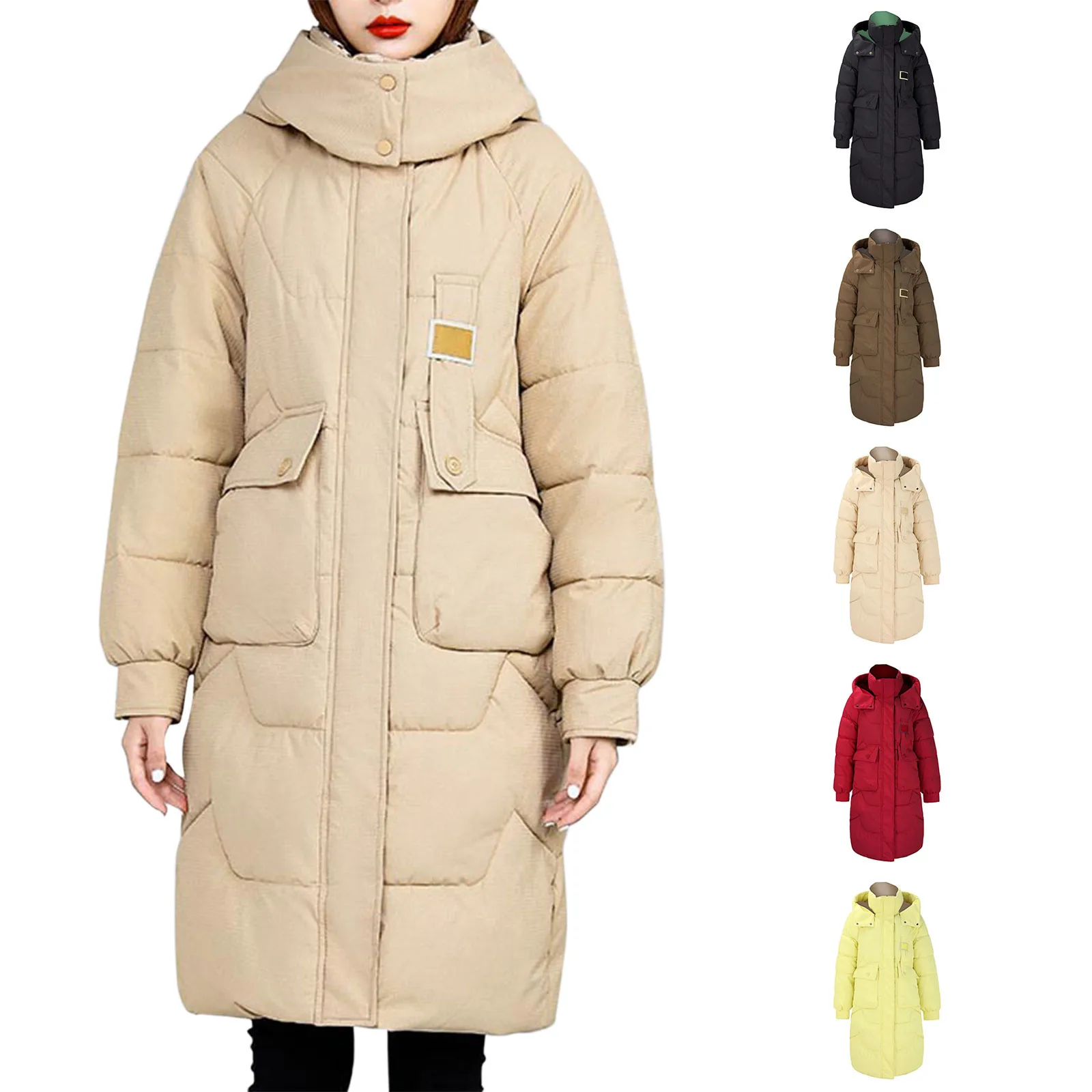 

Women Long Quilted Coat Hooded Maxi Length Long Sleeve Puffer Jacket Padded Coat Winter Outerwear Womens Puffer Coat Women'S