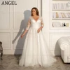 ANGEL Modest Plus Size Wedding Dresses Customized 2025 A-line V-Neck Tulle Lace Long Bridal Gowns 3/4 Sleeves Vestidos de Novia 1
