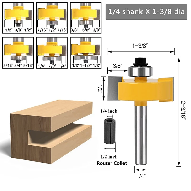 1/4 Inch Shank Rabbet Router Bit With Bearings,Router Bit Set For Multiple Depths 1/8, 1/4, 5/16, 3/8, 7/16, 1/2 Inch pellet mill for sale