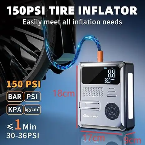AIMAPOW A20 Booster Avviamento 6000A E Compressore Portatile 160PSI – 27000mAh Per Auto E Diesel 12L, Con Torcia 600 Lumen