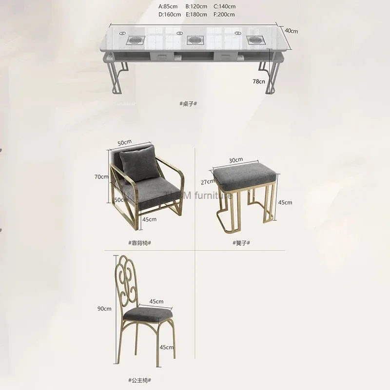 Tables à Ongles Argentées de Luxe Légères, Meubles Professionnels de Salon de miles, Ensemble de Table et Chaise de Manucure avec Aspirateur
