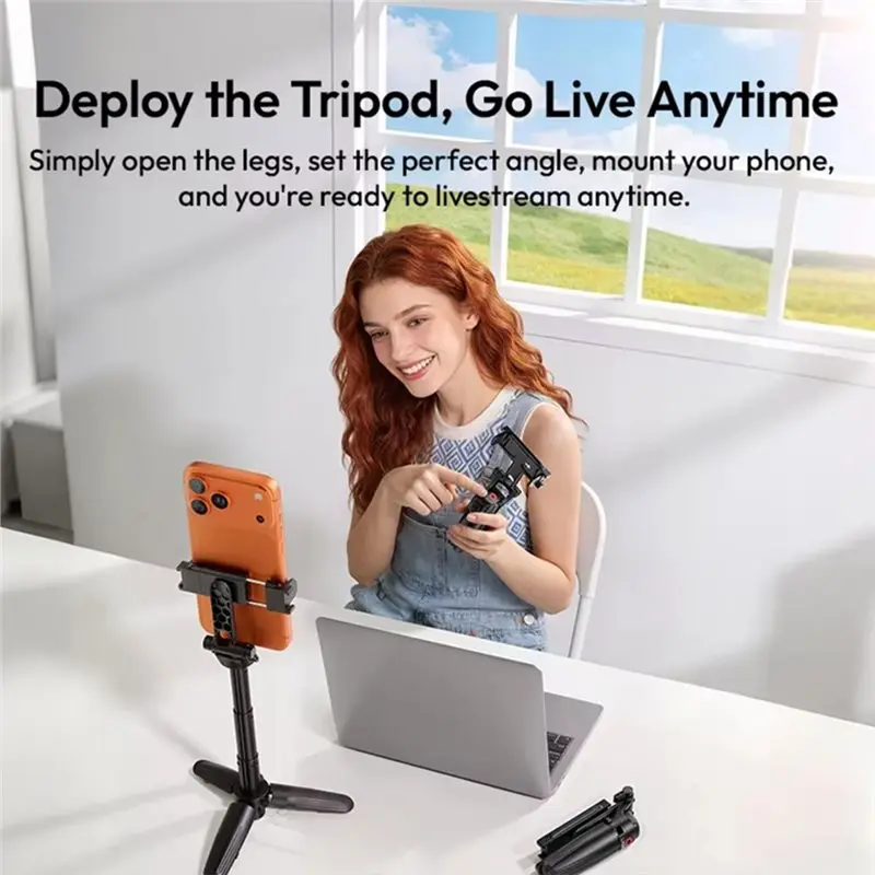 Mini selfie stick statief met licht en telefoonhouder_voghion.com