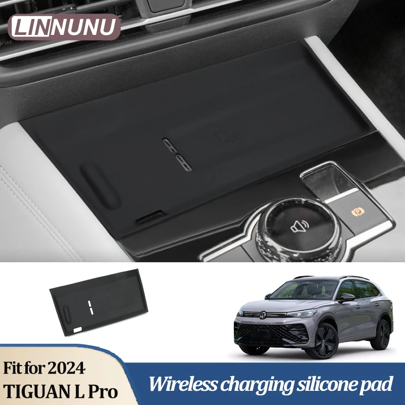 Linnunu Fit for Tiguan L Tiquan L Pro Accesorios Para Auto Central Control Wireless Charging Silicone Pad Central Modified Storage Pad Storage Decorative Car Interior