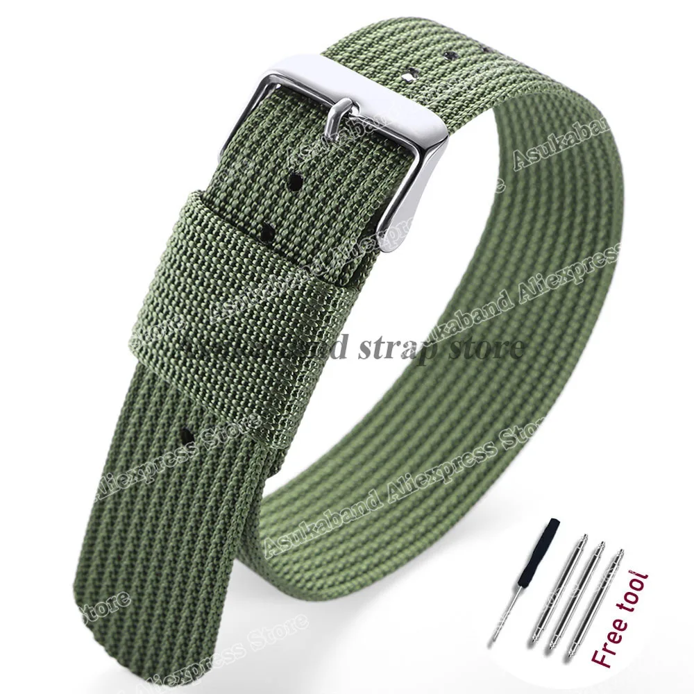 Black and Green Nylon Braided Men's Army Sports Watch Strap - Breathable and Wear-Resistant
