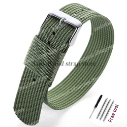 Black and Green Nylon Braided Men's Army Sports Watch Strap - Breathable and Wear - Resistant - 22mm (Green - silver)
