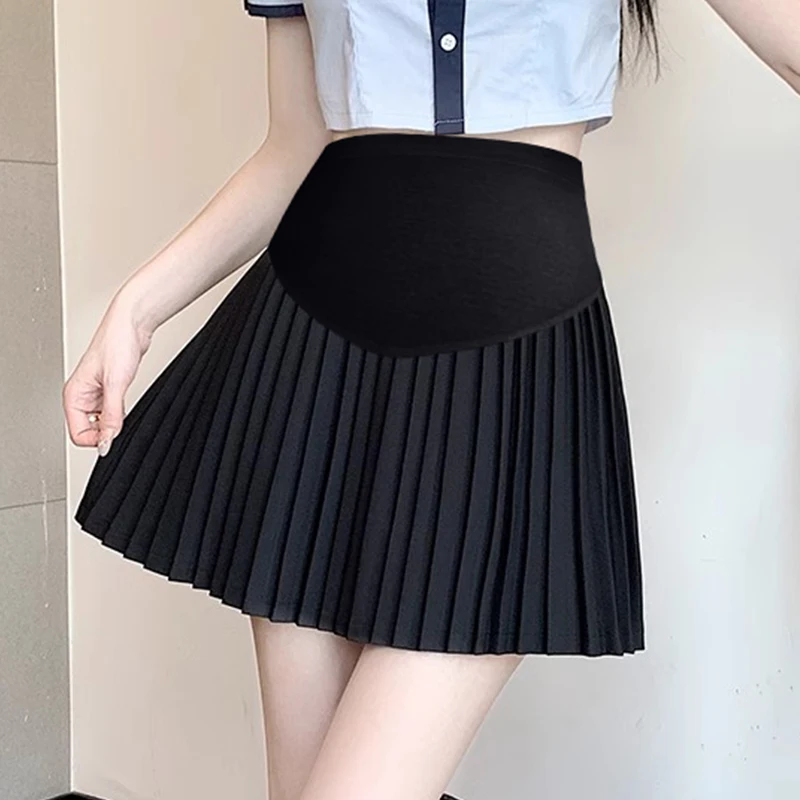 Solid Color Maternity Pleated Skirt Summer Fashion Pregnancy Suit Skirts Fashion Pregnant Woman Mini Skirt with Lining Sweet