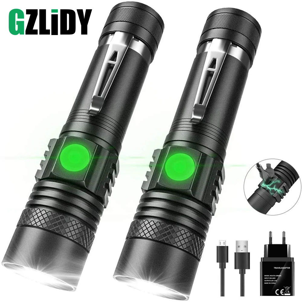 USB Rechargeable LED Flashlight Super Bright V6 Tactical Torch 4 Lighting Modes Zoomable Lamp Waterproof 18650 Camping  Lantern security torch