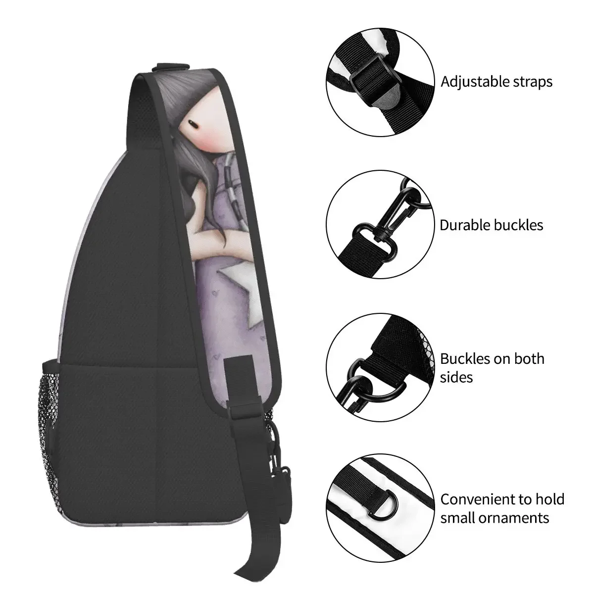 Girl Gorjuss Crossbody Sling Bags Women Chest Bag Shoulder Backpack Daypack for Hiking Travel Satchel Tote Bags