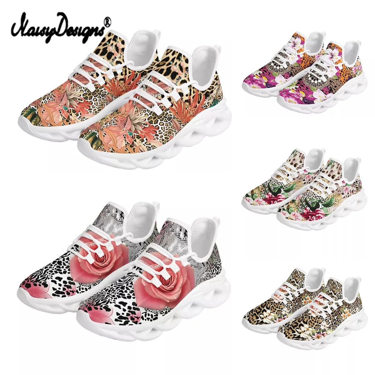 

Noisydesigns Sexy Leopard With Flower Pattern Women's Sneakers 2021 Summer Sport Shoes Plus Size Knit Shoes Ladies Trainers