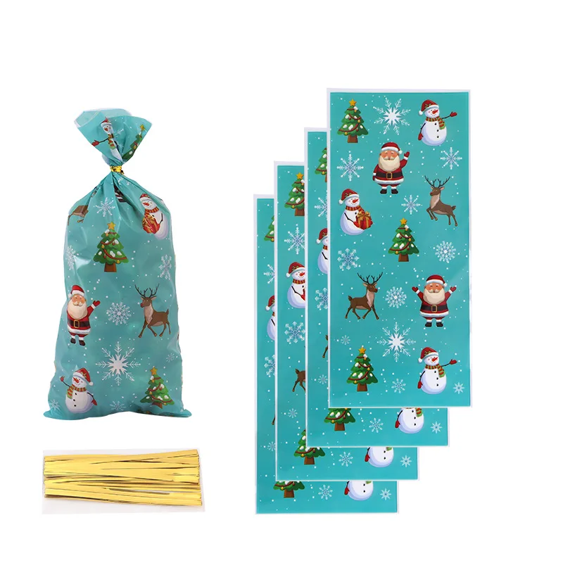 Christmas Gift Bags 50Pcs Merry Christmas Plastic Candy Cookie Bags Xmas Tree Snowflake Santa Claus Decorations