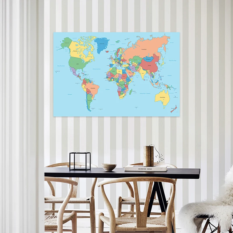 German Map Series - World Map Cloth for Geography and Tourism Education, Wall Art Decor