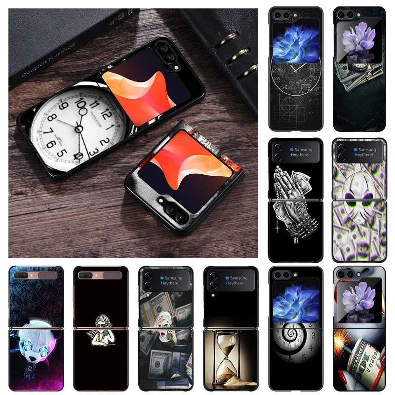 Custodia Per Telefono Opaca Per Samsung Galaxy Z Flip5 Flip4 Flip3 Flip 3 4 5 5G Luxury Money Cash Time Zflip Hard Black Cover