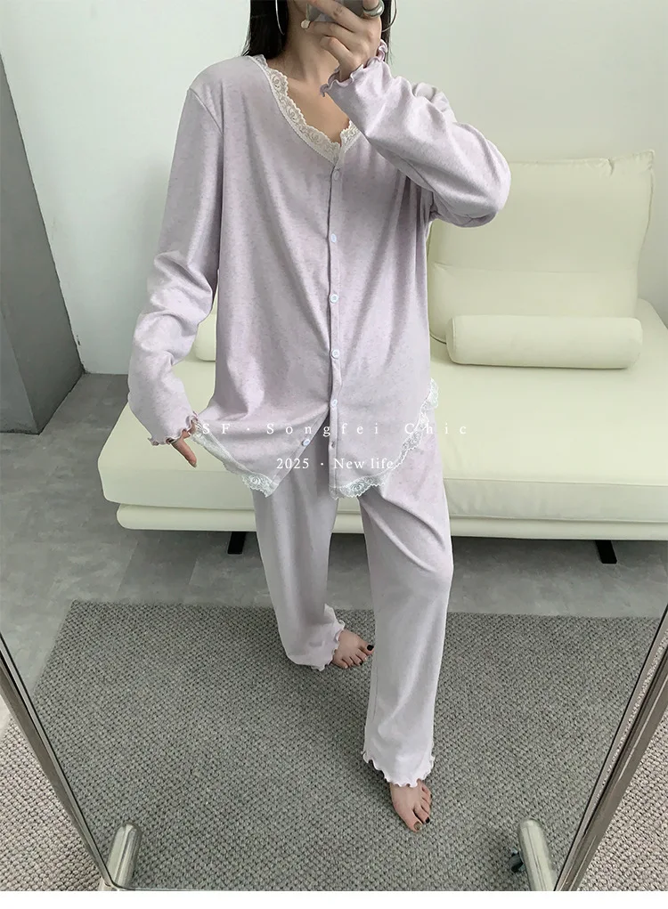Koreanische Frauen Pyjama Neue Lounge Langarm Top Hose Zwei Stück Set Herbst Winter Nachtwäsche Weibliche Hause Tragen Conjuntos de pijama – Detail 26