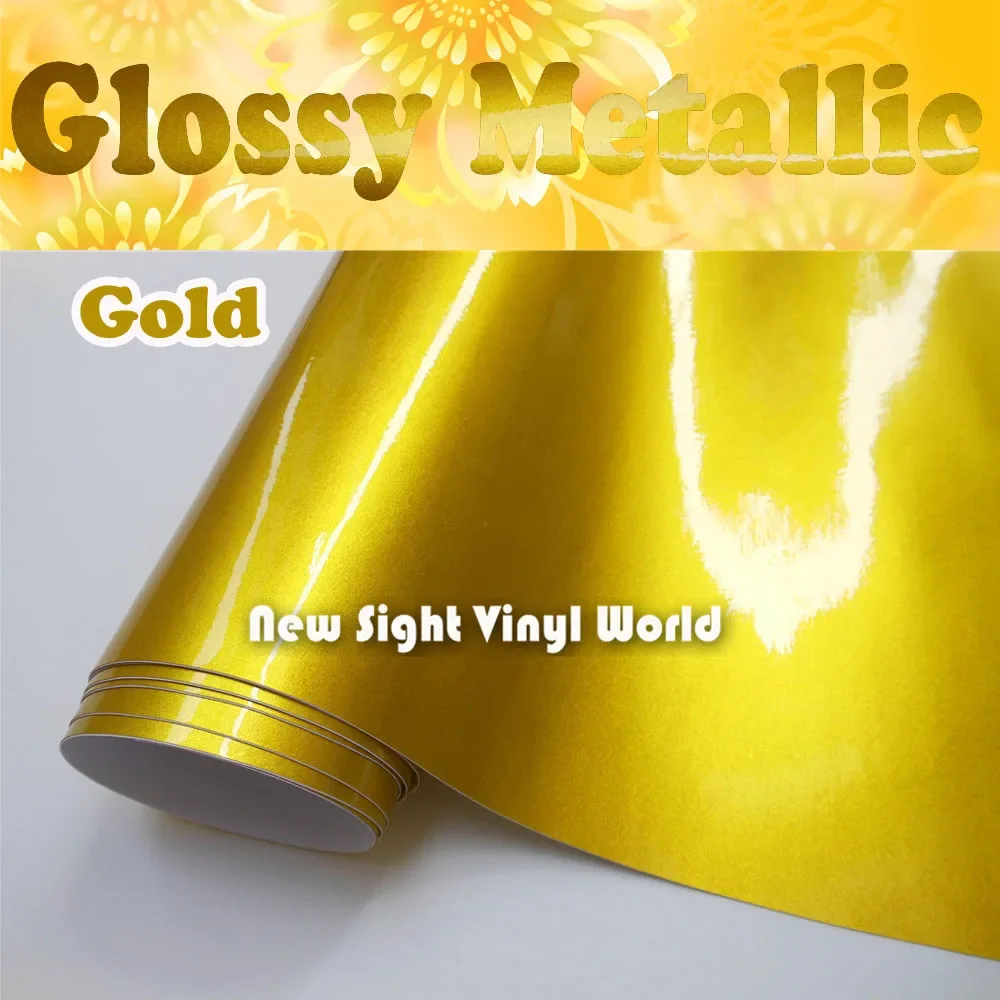 

High Quality Glossy Metallic Gold Vinyl Wrap Gloss Gold Metallic Vinyl Roll Bubble Free Car Wrapping Film