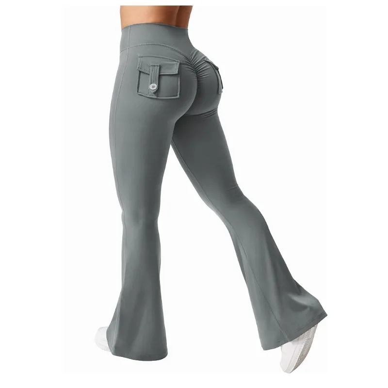 The Latest Women's Wide-leg High-elasticity Yoga Leggings Tooling Pockets Yoga Pants Hip-lifting Sports Fitness Pants Micro