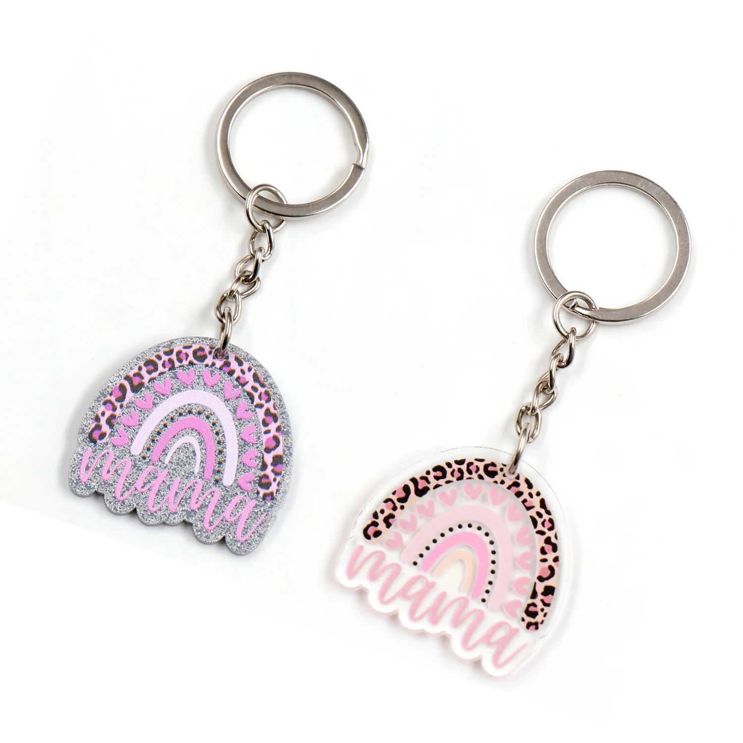 KH1101-Acrylic mama Keychain, Rianbow Leopard Print Mama Monther Holiday  Acrylic Keychain