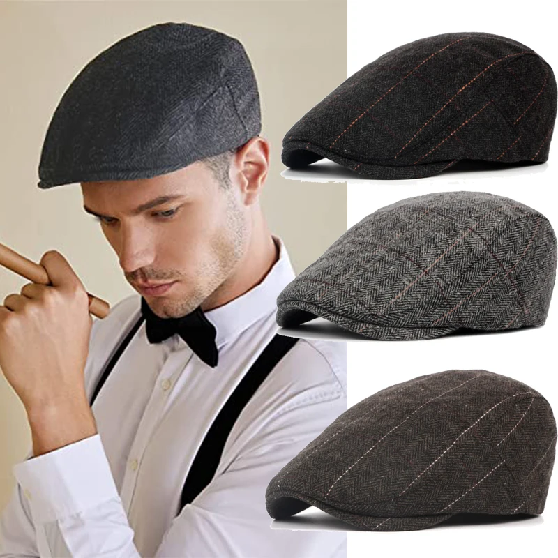 Classic Plaid Stripe Cap for Men Women Winter Cotton Flat Ivy Vintage Gatsbay Hat Irish Outdoor Cabbie Beret Painter Hat beret hat,newsboy cap,newsboy hat