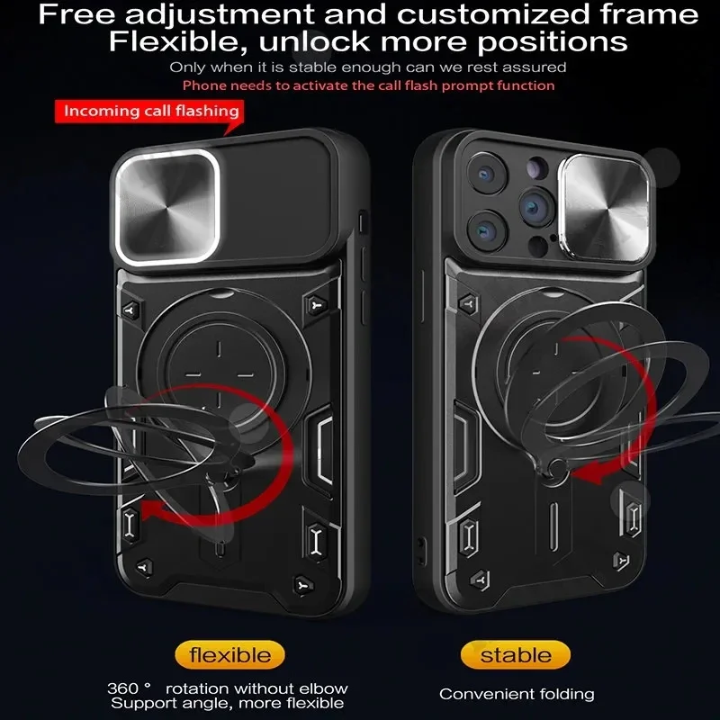 Hülle für iPhone 16 15 14 13 12 11 Pro Max Plus 8 7 Plus Magnetische drehbare Schiebekamera 360 Grad drehbare Kickstand Hülle_voghion.com