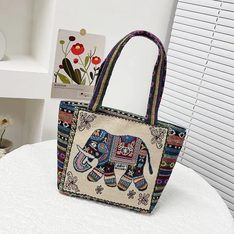

Vintage Embroidery Bags for Women Shoulder Retro Casual Tote Handbags Ethnic Style Splicing Knitting Large Capacity Hand Bags