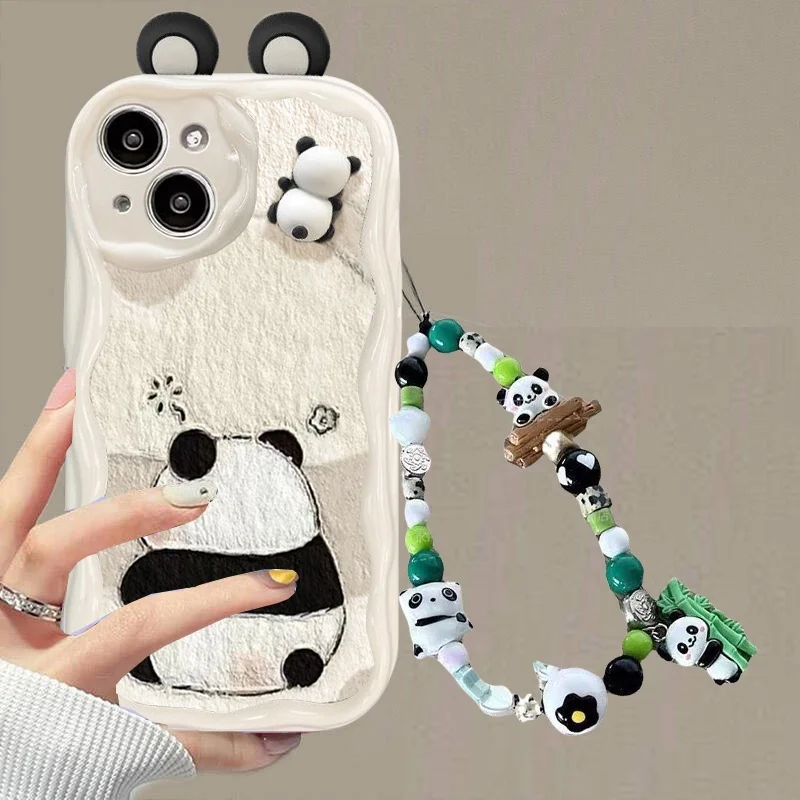 Cartoon Panda Bracelet Phone Case - Stylish and Fun Cover with Attached Bracelet