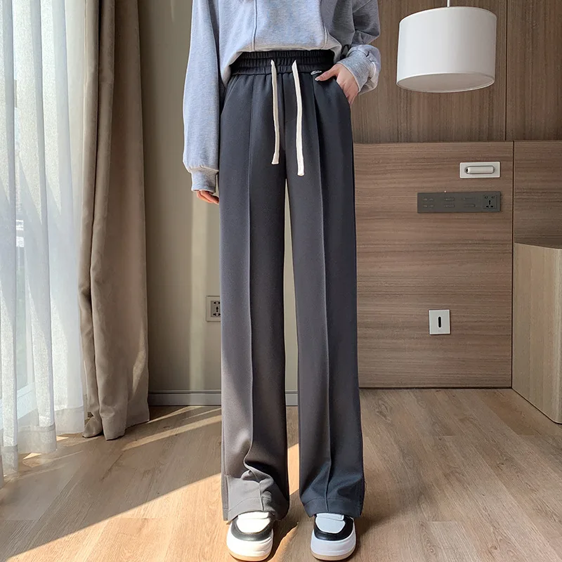 

Женские прямые штаны с высокой талией, повседневные свободные брюки с широкими штанинами, подметание пола, осень 2023