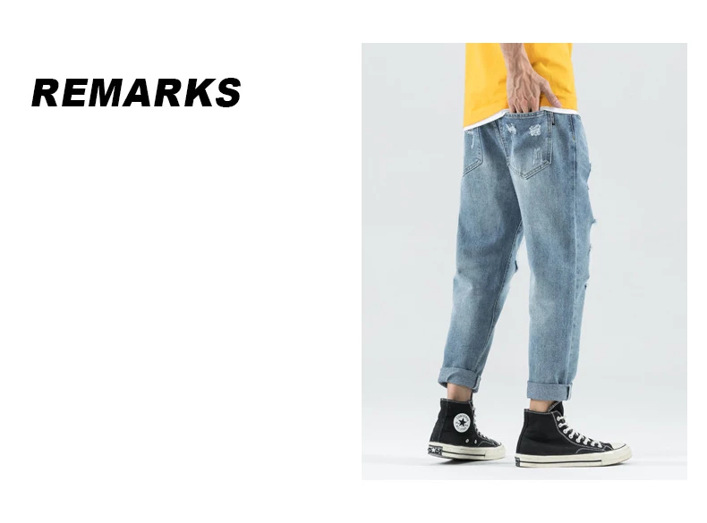 Spring Summer 2022 New Casual Denim Jeans Cowboy Distressed Ripped Hole Feet Stretch Casual Men's Long Harem Cargo Pants best jeans for men
