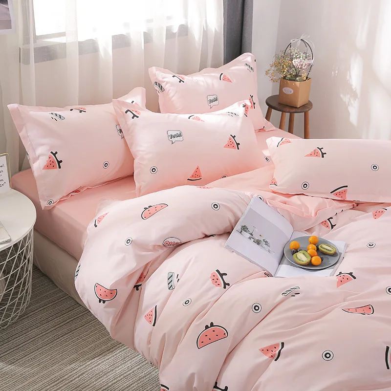 

3/4pcs Cute Pink Bedding Home Textiles Cartoon Watermelon Duvet Cover Pillow Case Sheet Kids Girl Bed Linen Bedspread