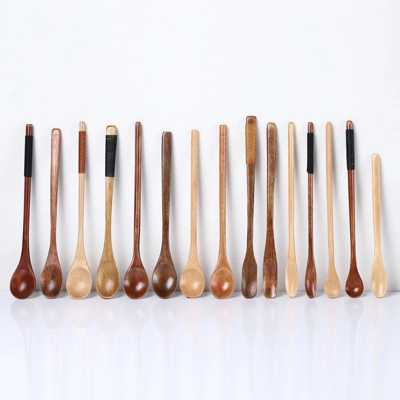 Wood Spoon 1pcs Long Handle Coffee Spoon Natural Solid Wood Tableware Stir Stick Milk Tea Honey Kitchen Tools