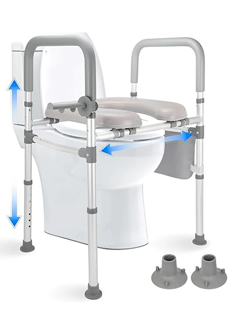 מושב טואלט מוגבר עם תיק אחסון לידיות, מושב מרופד בגובה מתכוונן, מעלה טואלט מוגבר לקשישים עם מוגבלויות