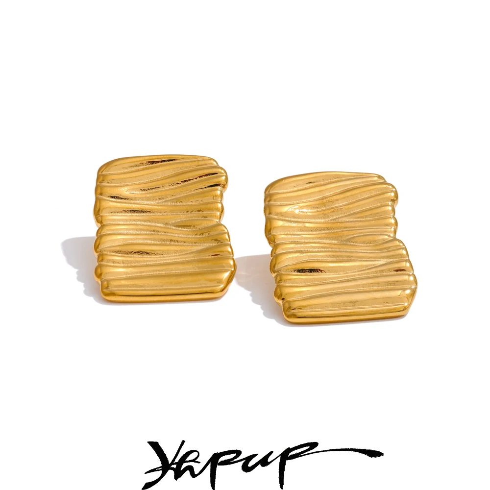 Yhpup Water Resistant Stainless Steel Metal Rectangle Stud Earrings