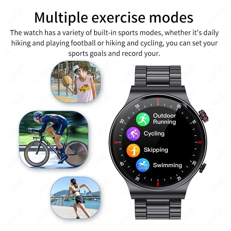 LIGE 2024 NFC Watch For Men Bluetooth Call Smart Watch Android iOS Blood Pressure Smartwatch Weather Full Touch Men's Wristwatch