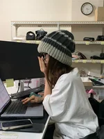 Warm Knitted Woolen Hat for Women Autumn Winter Large Head Size Ear Protection Aosphere Sense Thi Needlework Cap